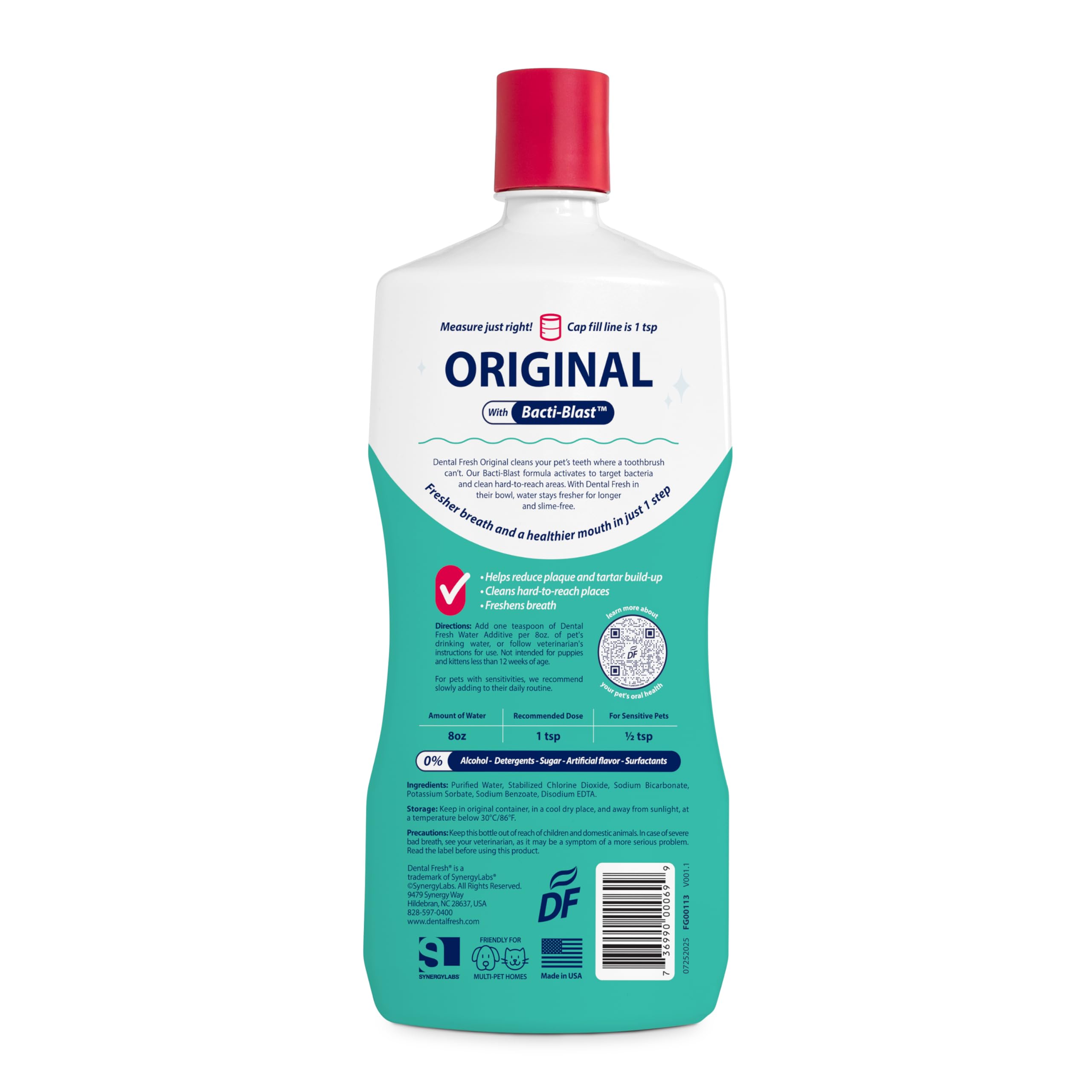Dental Fresh label emphasizes USA-made quality and reliable pet oral care.
