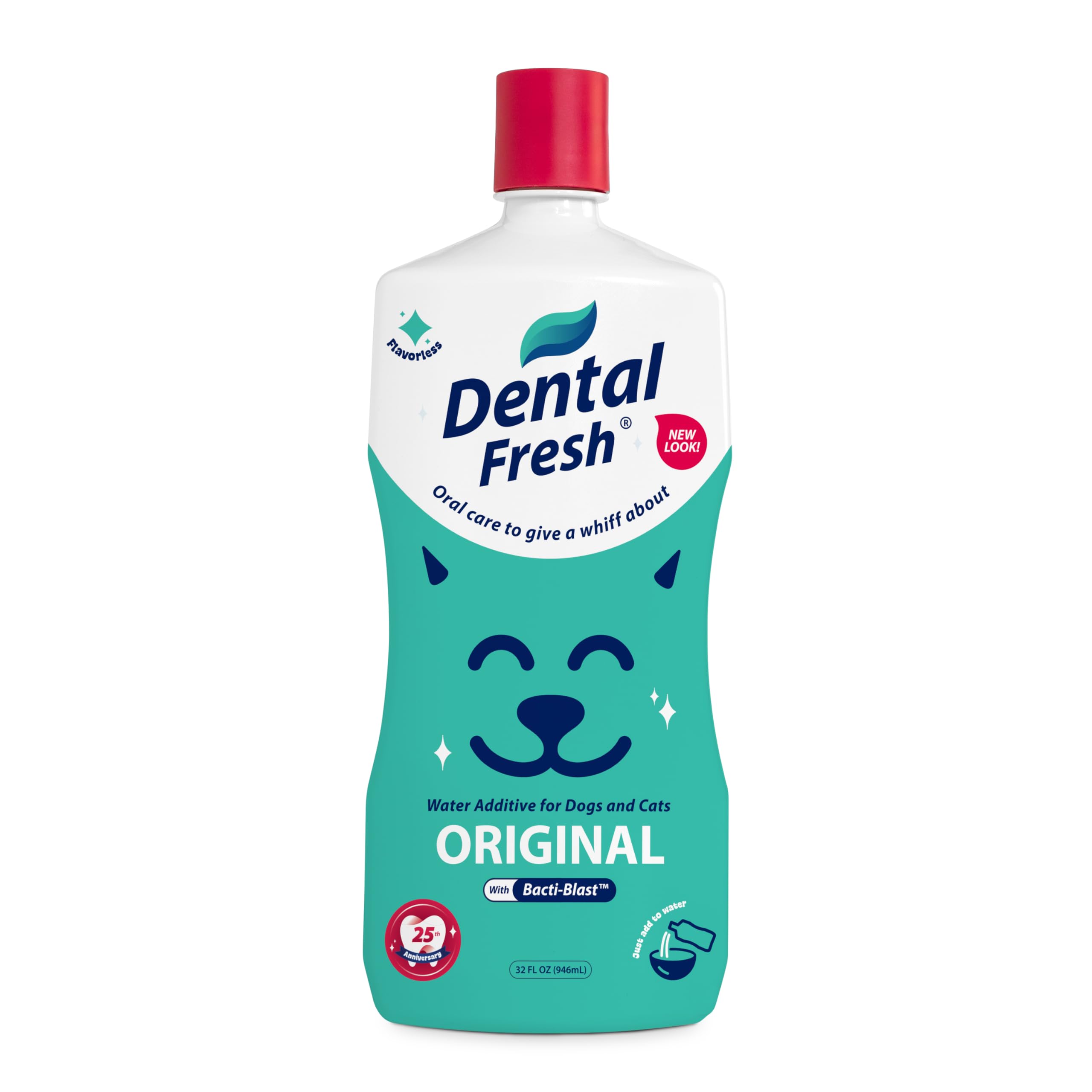 Dental Fresh water additive bottle with measuring cap for precise dosing and daily dental care.