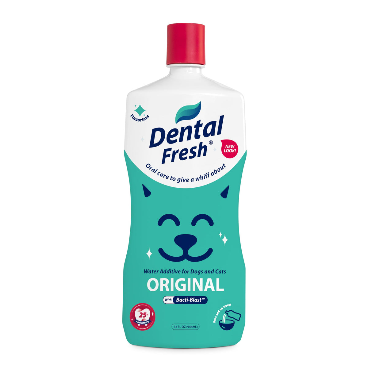 Dental Fresh water additive bottle with measuring cap for precise dosing and daily dental care.