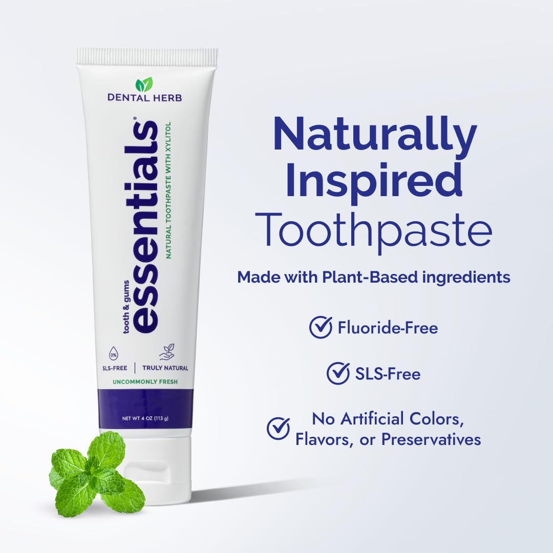 Plant-based ingredients close-up from Dental Herb Company Essentials toothpaste.