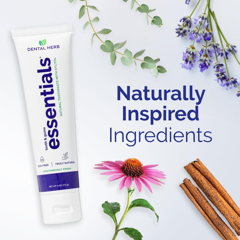 SLS-free formula highlighted for gentle cleaning in Dental Herb Company Essentials.