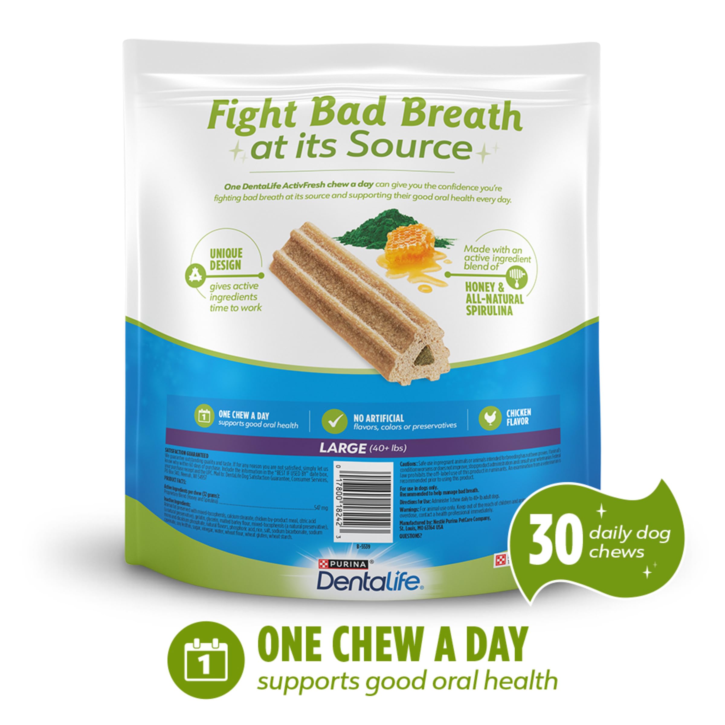 Dentalife ActivFresh resealable pack preserves freshness.