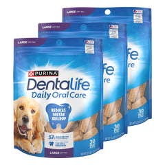 Purina DentaLife large dog chews package supports tartar control.