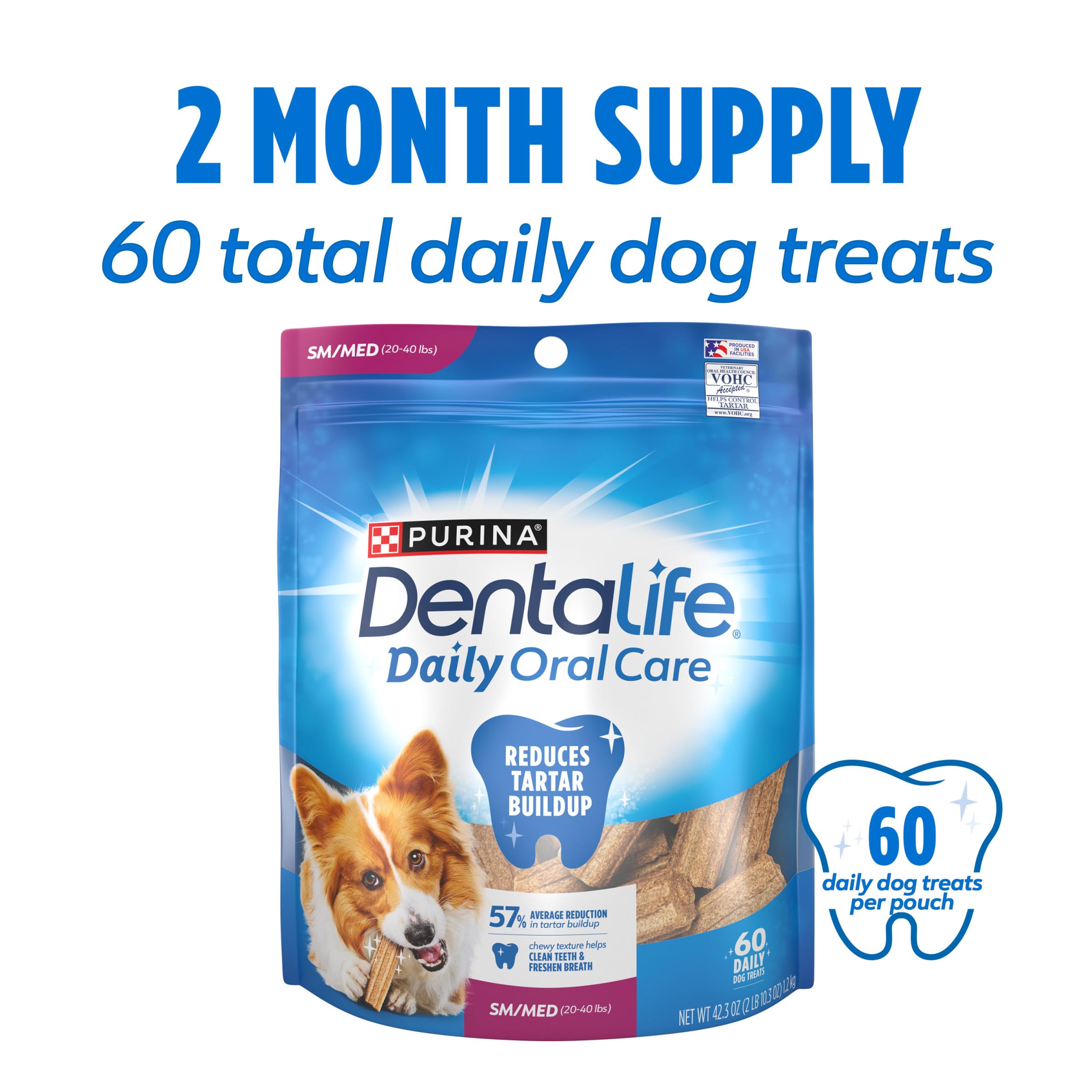 Dentalife chicken-flavor chews invite daily dental care for dogs.