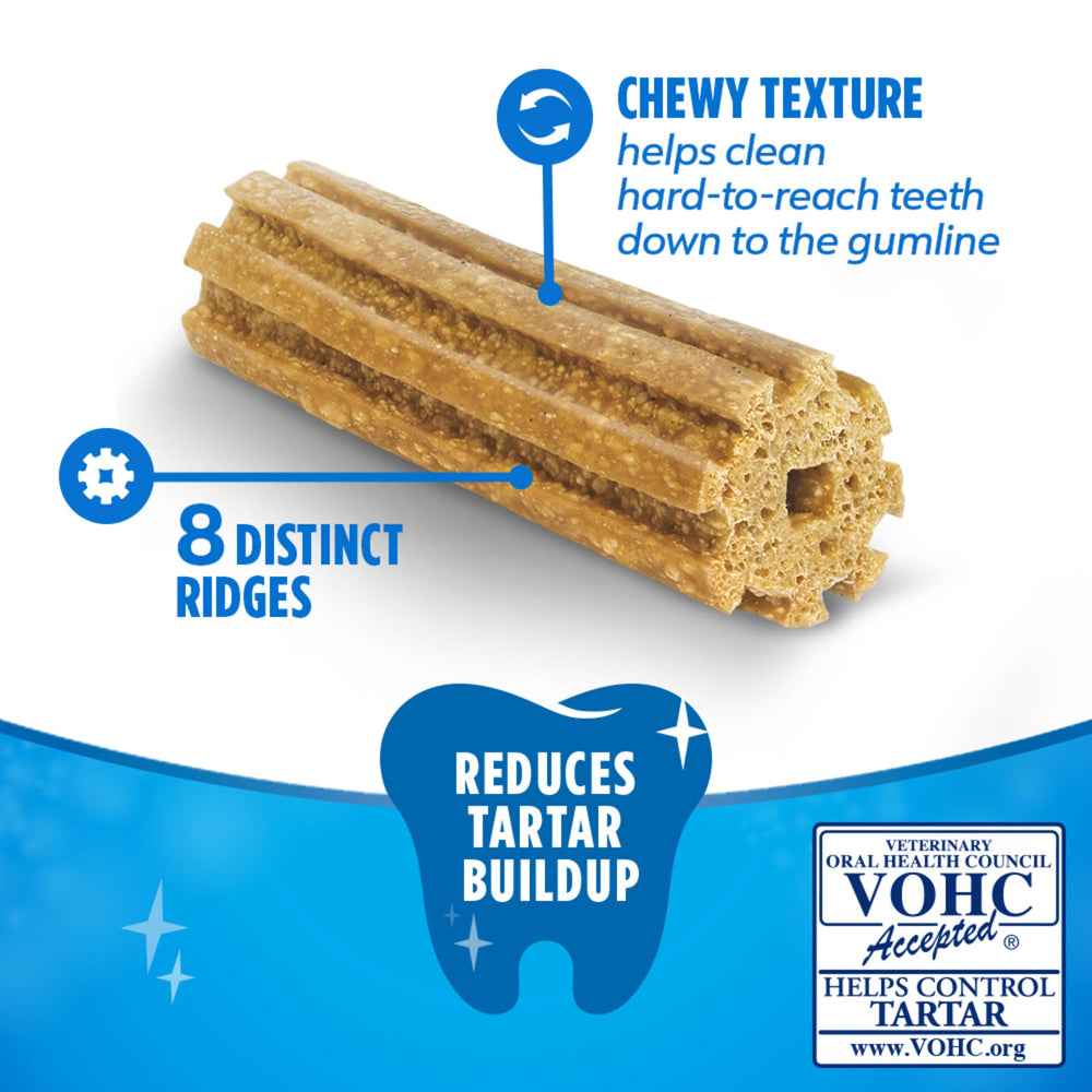 Dentalife daily oral care chew closeup shows eight ridges for cleaning hard-to-reach teeth.