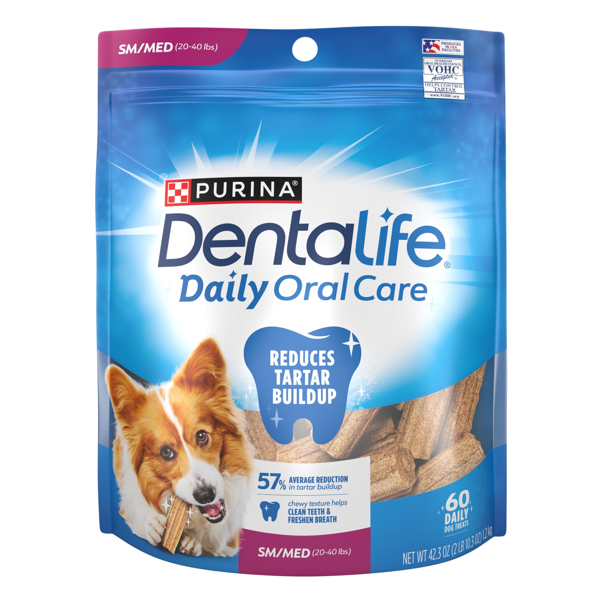 Dentalife daily oral care chews for small dogs in a bag promote fresh breath.
