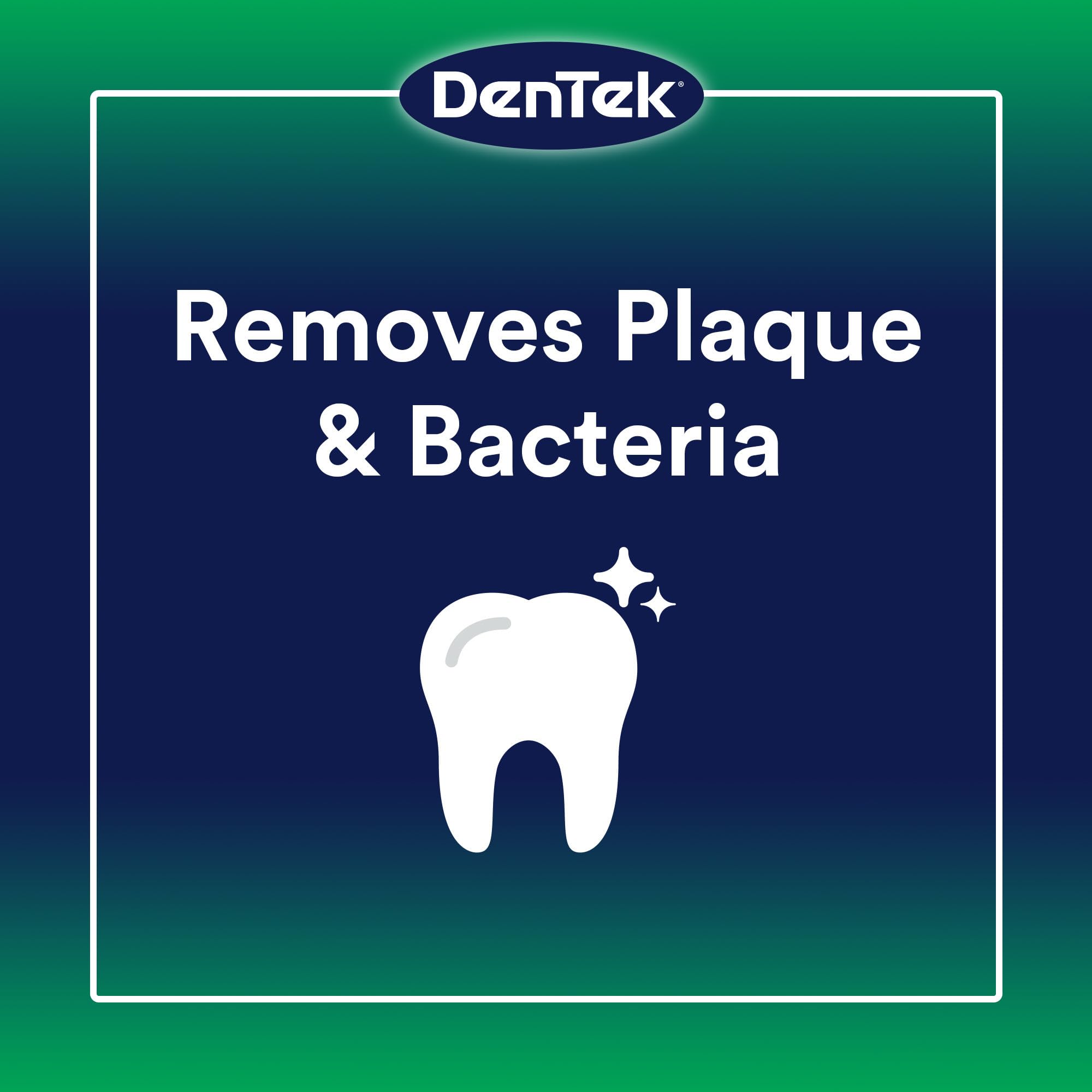 DenTek floss picks scrubbing between teeth to remove food and plaque