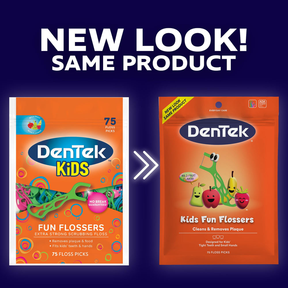 DenTek curved floss pick design fits between tiny teeth.