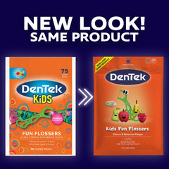 DenTek curved floss pick design fits between tiny teeth.
