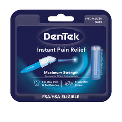 DenTek benzocaine bottle for quick toothache relief with disposable applicators.