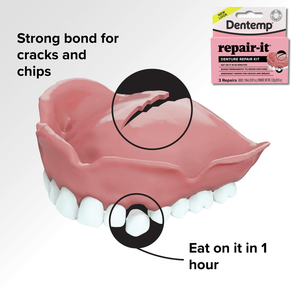 Dentemp multi-pack packaging offers complete denture care in one kit.