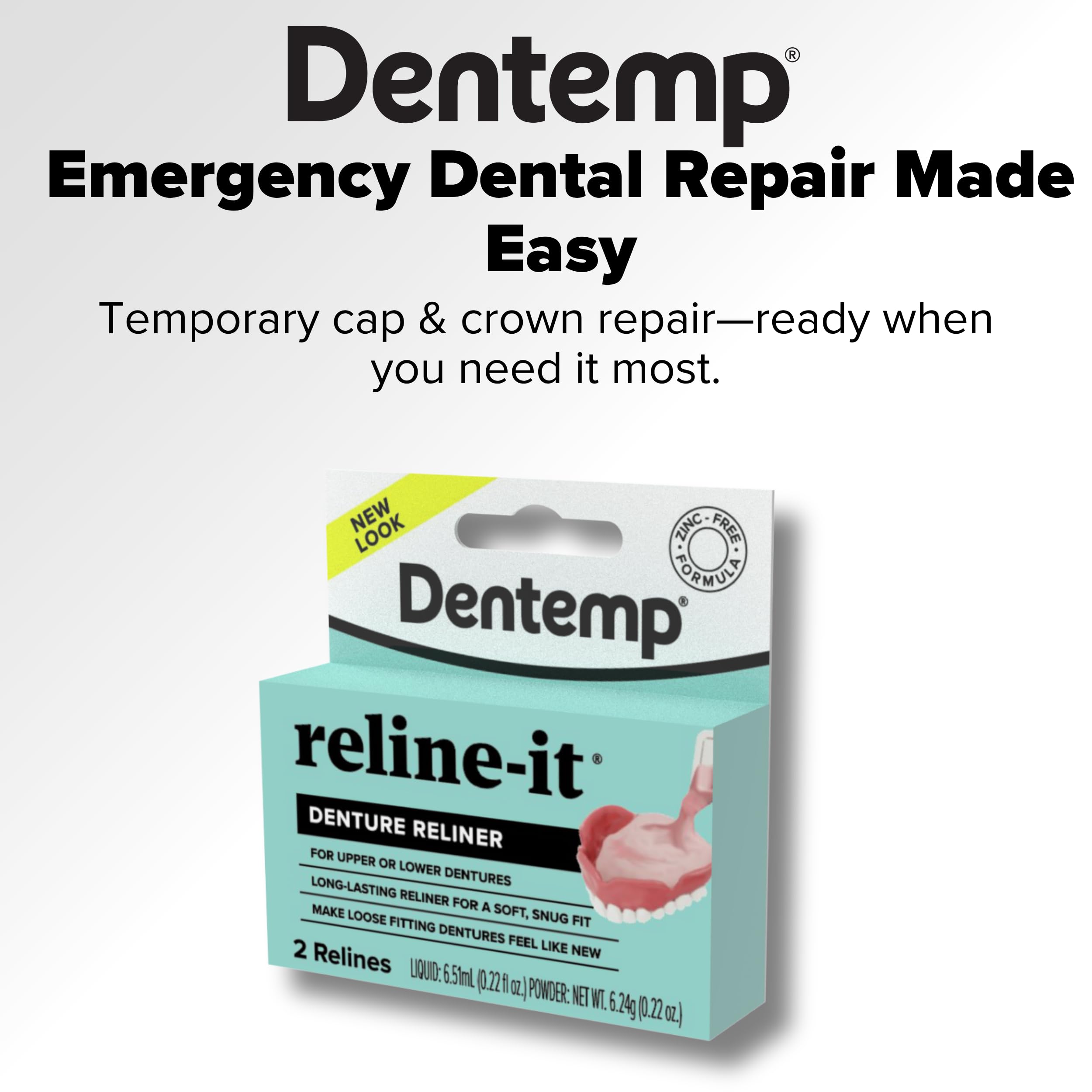 Dentemp Reline-It application process demonstrates quick mixing and placement for a snug result.