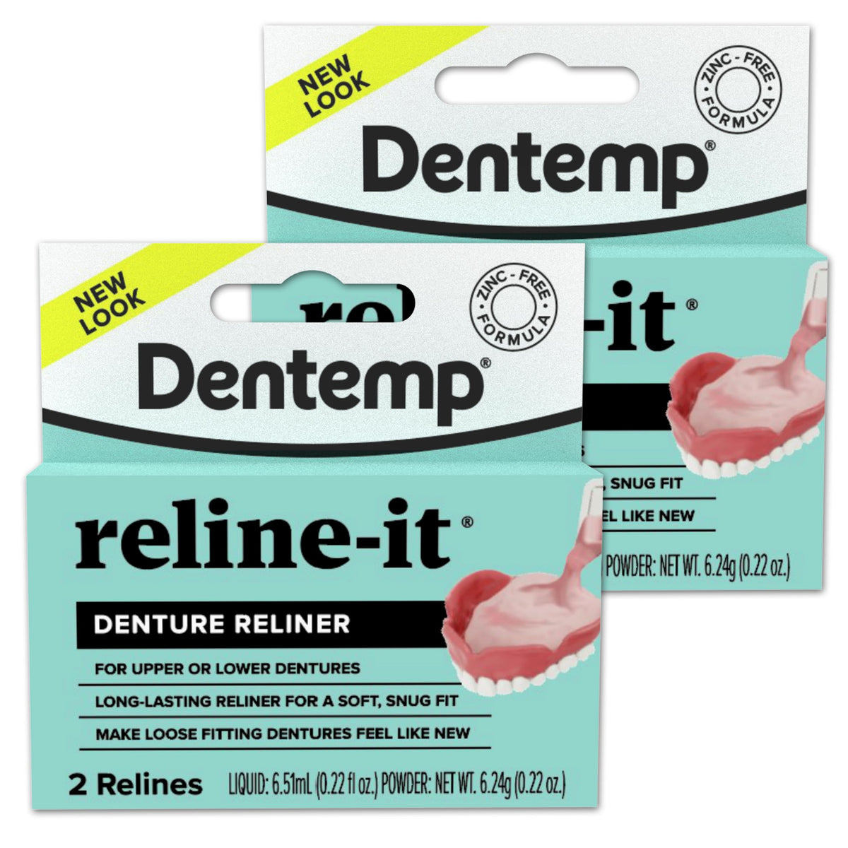 Dentemp Reline-It kit packaging update highlights a trusted denture reliner for secure comfort.