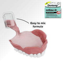 Dentemp Denture Reliner provides a soft-fit cushion for comfortable wear.