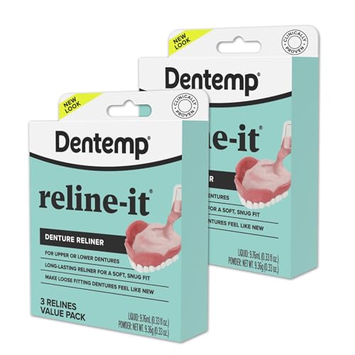 Dentemp denture reliner on upper arch demonstrating secure fit.