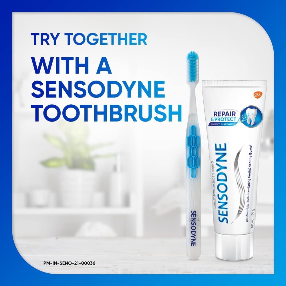 Dentist-recommended Sensodyne Repair and Protect for daily use.