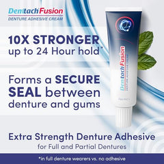 DENTTACH Fusion pack of 2 denture adhesives ready for use.