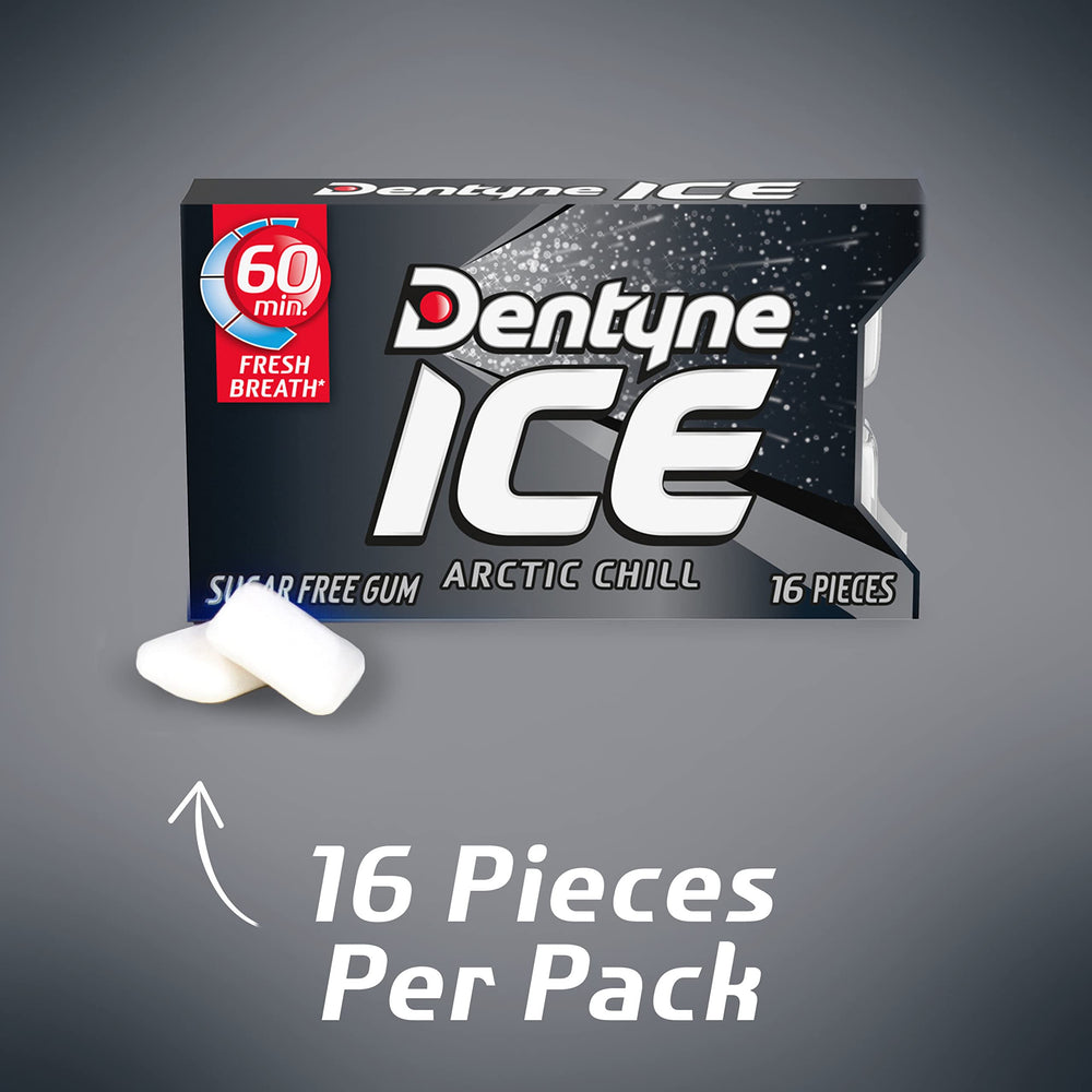 Dentyne Ice Arctic Chill gum on desk provides instant breath refresh between meetings.