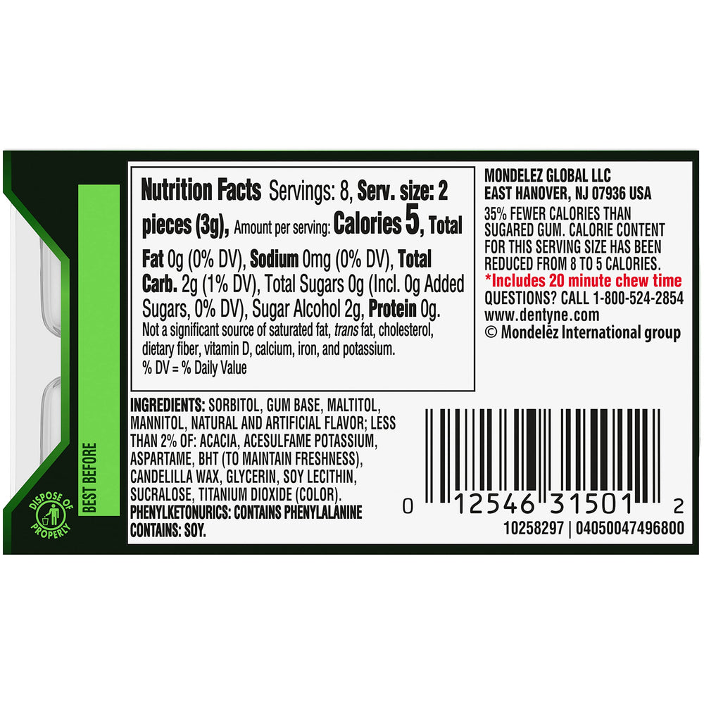 Dentyne Ice Spearmint gum cubes with cooling spearmint flavor
