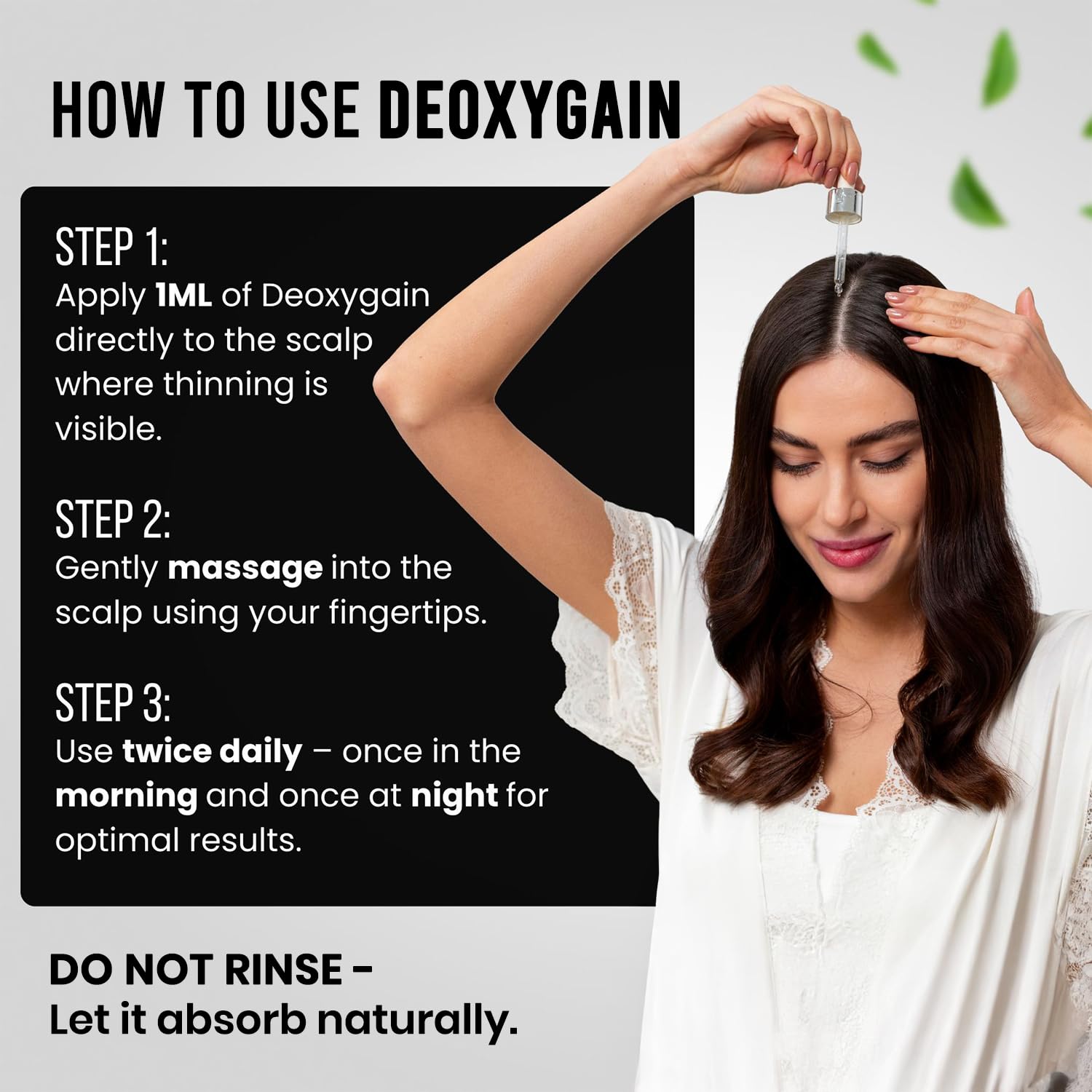 Deoxygain serum texture close-up showing clear, non-greasy gel