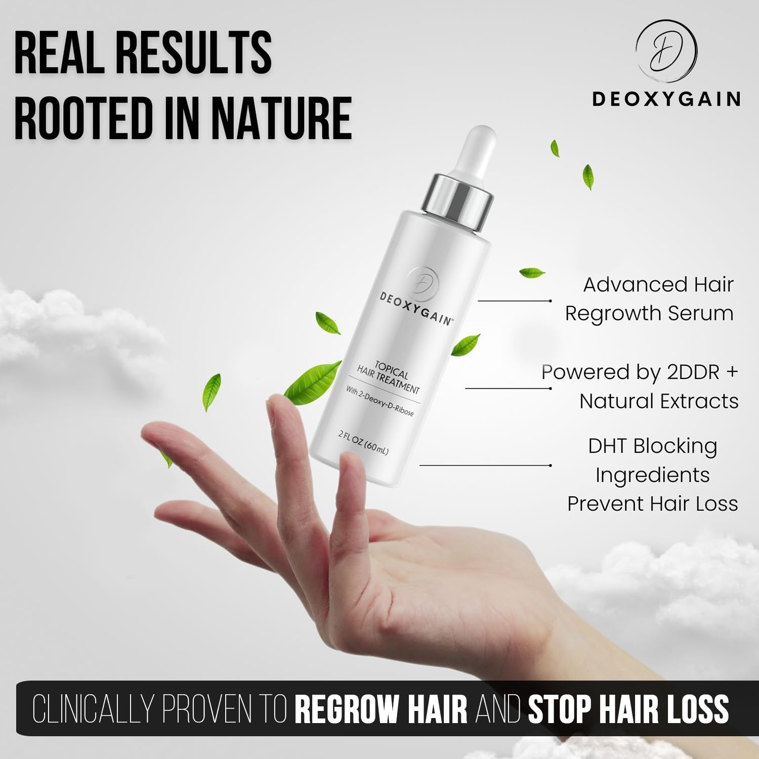 Deoxygain bottle back label highlighting the USA-made formula