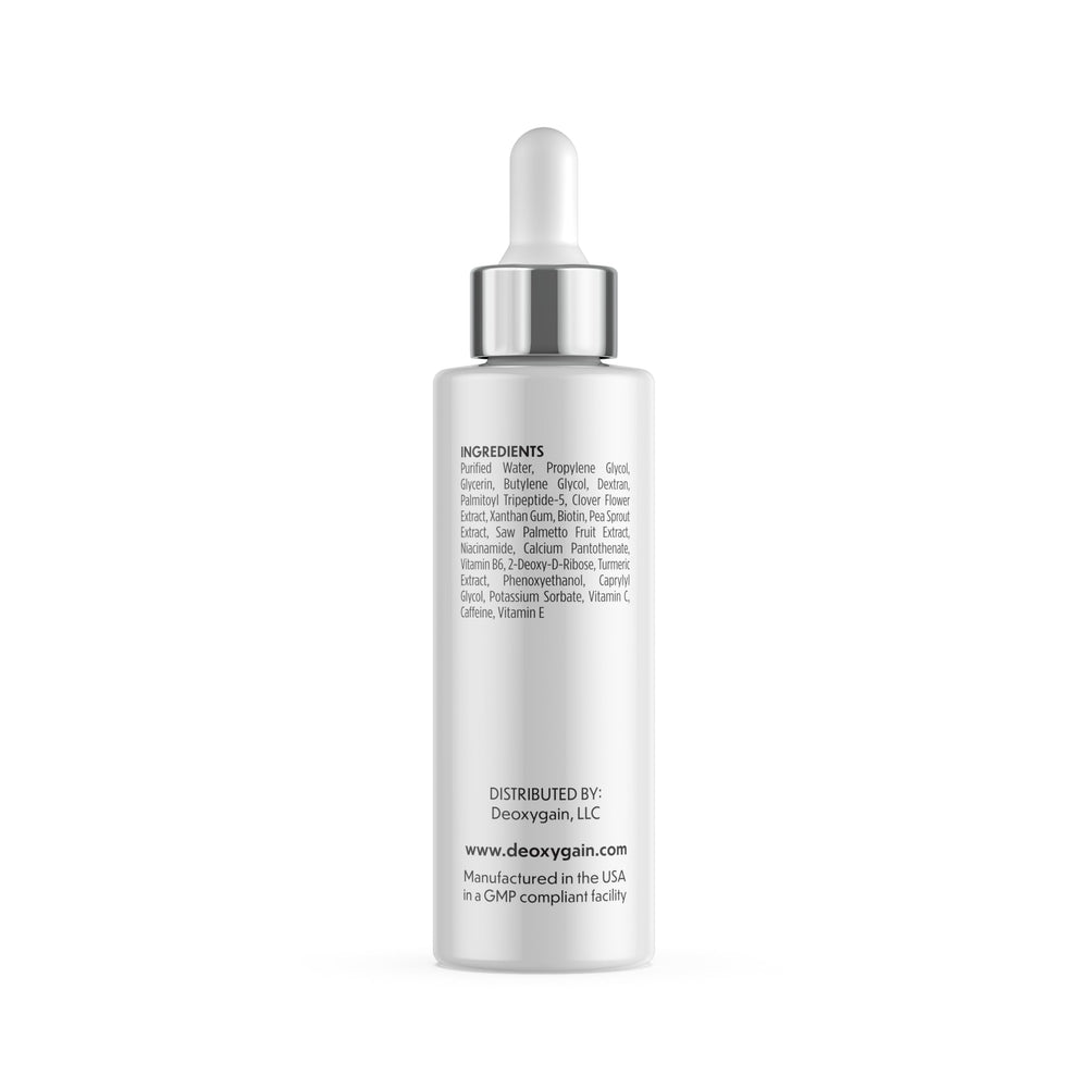 Deoxygain vitamins C, E, B6 and biotin on packaging for scalp nourishment