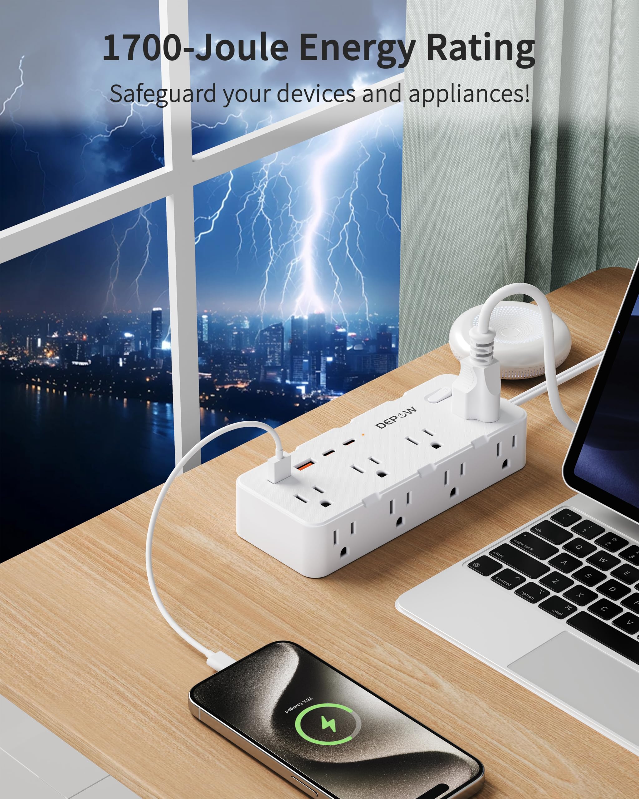 DEPOW 1700J surge protection guarding connected electronics
