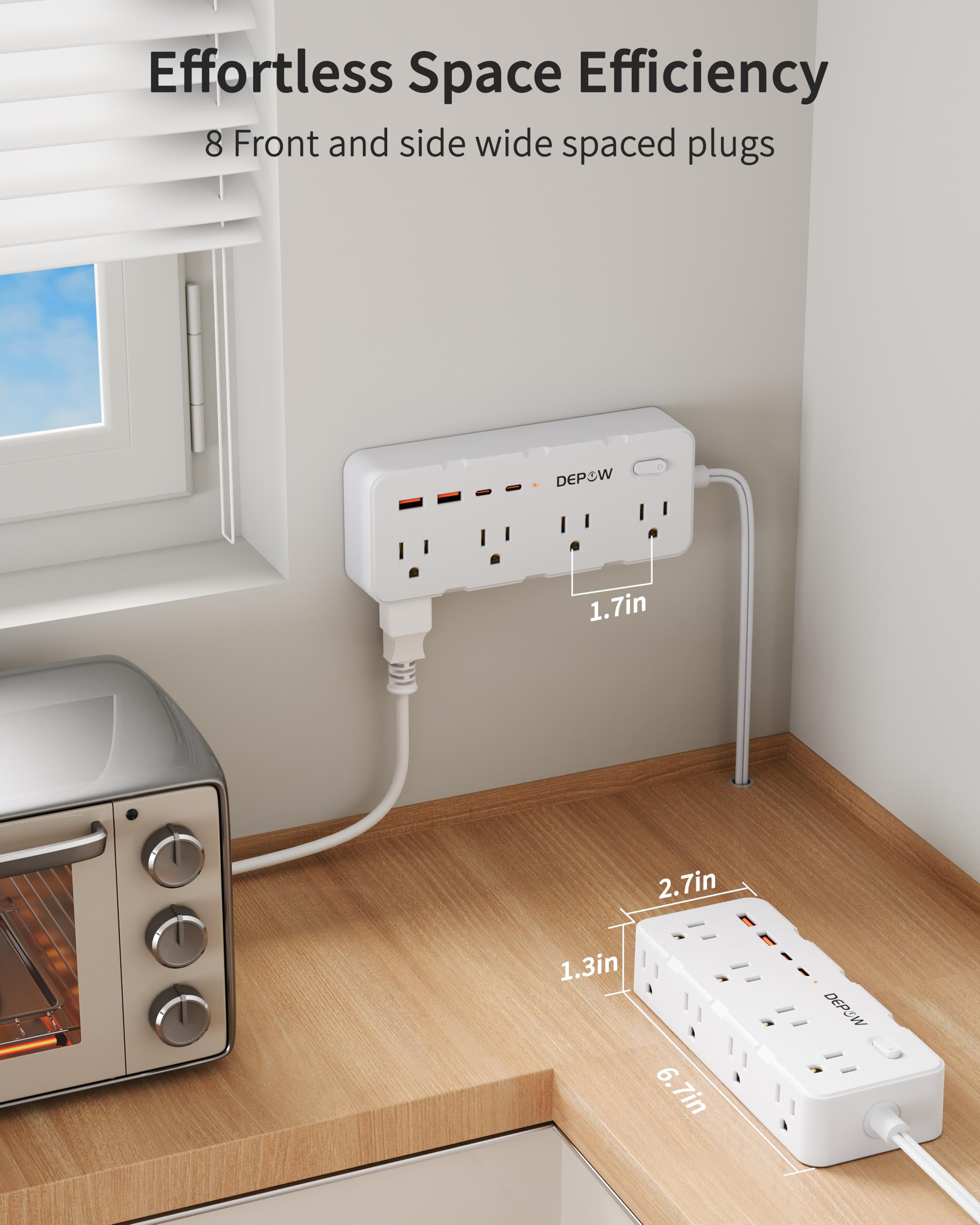 DEPOW flat 0.33 inch plug fitting behind furniture for a tidy setup