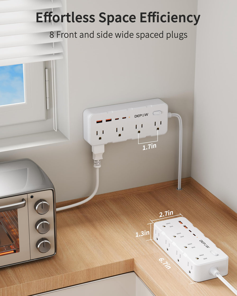 DEPOW flat 0.33 inch plug fitting behind furniture for a tidy setup