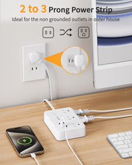 DEPOW six-outlet power strip with USB-C and USB-A ports for convenience.