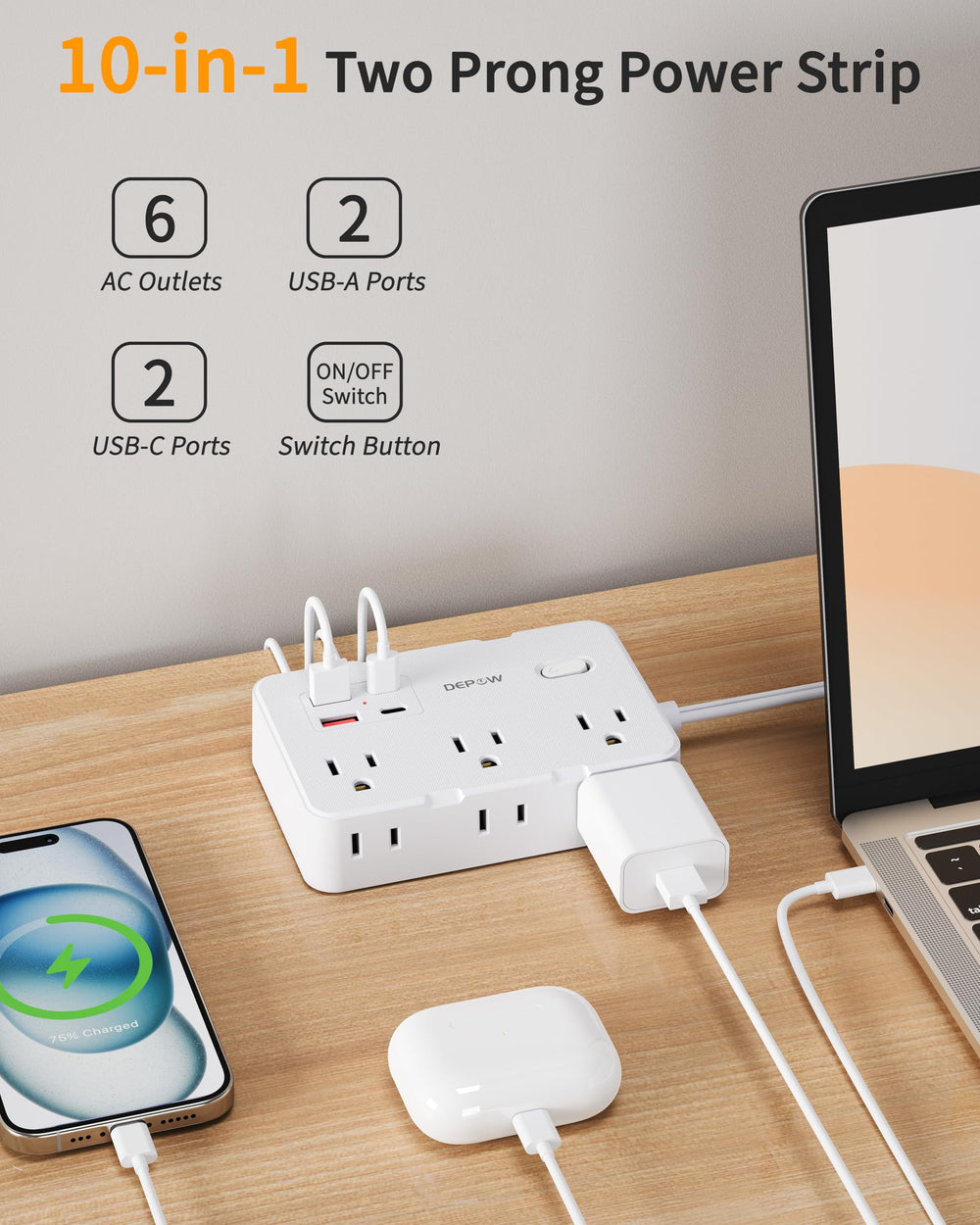 DEPOW 2 USB-C and 2 USB-A ports support fast charging where supported.