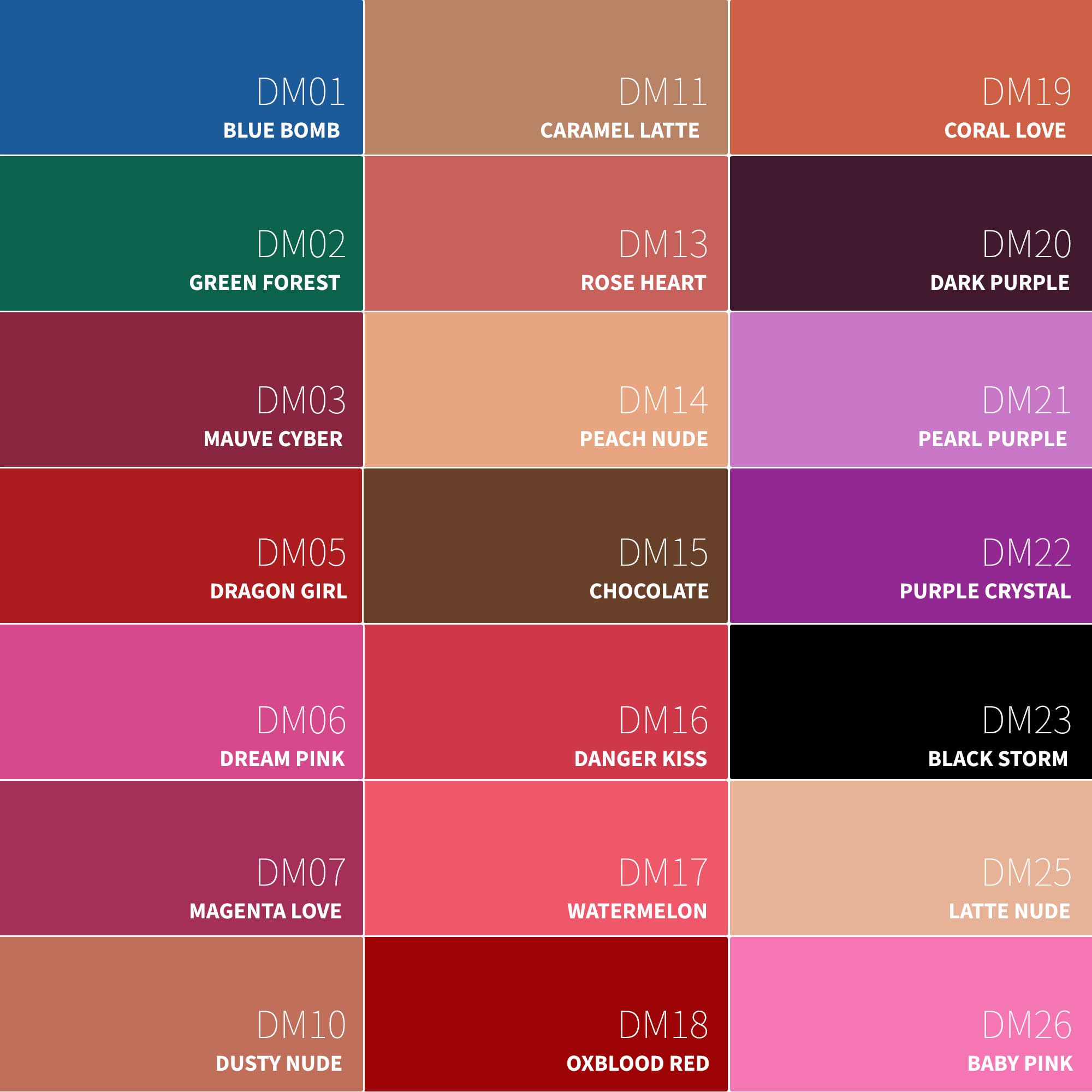Depuplum twenty-shades collection offers bold and nude options.