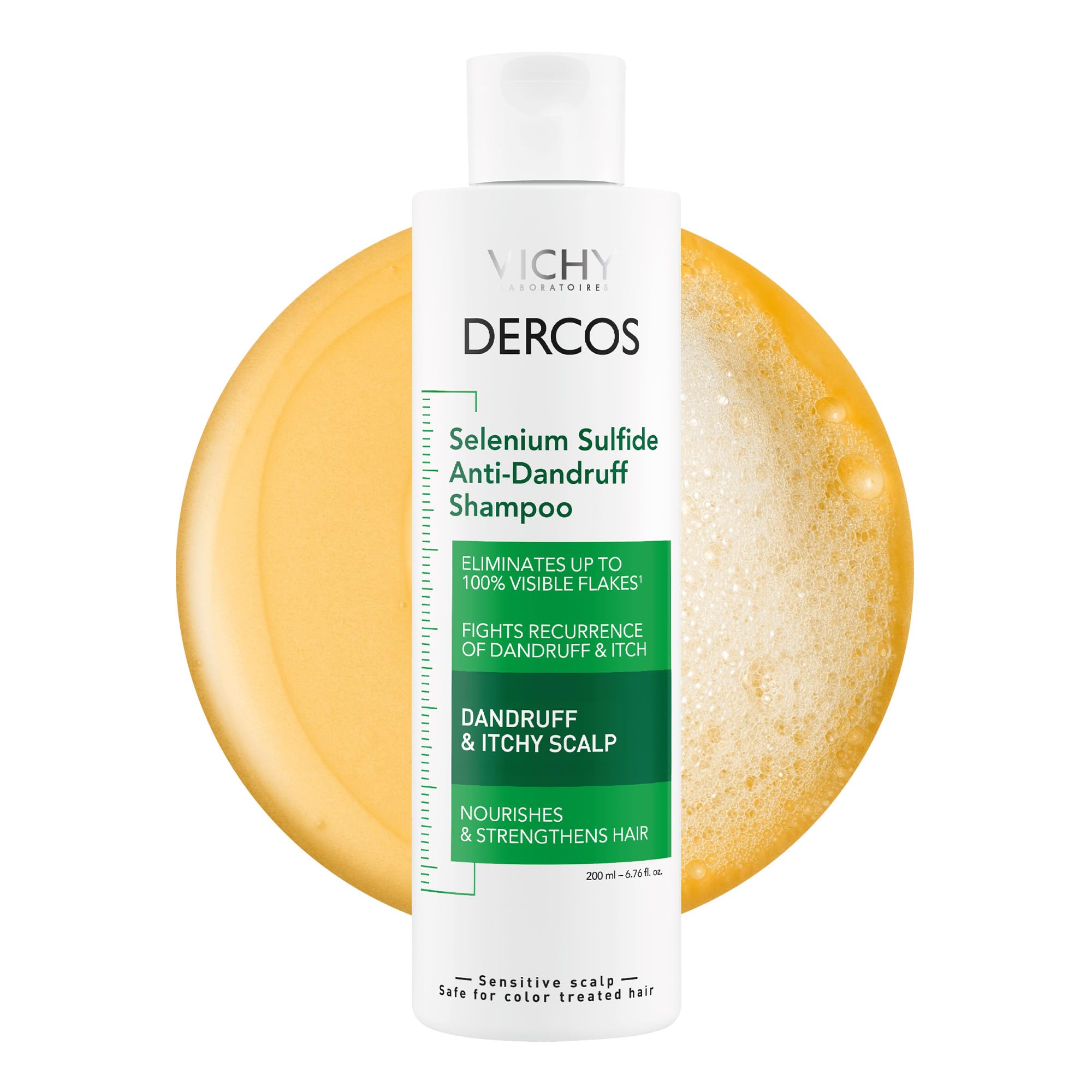 Dercos anti-dandruff shampoo bottle for flake relief and scalp care