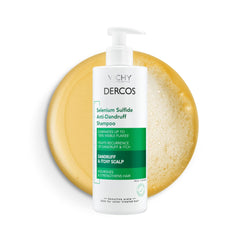 Dercos anti-dandruff shampoo bottle promoting flakes relief