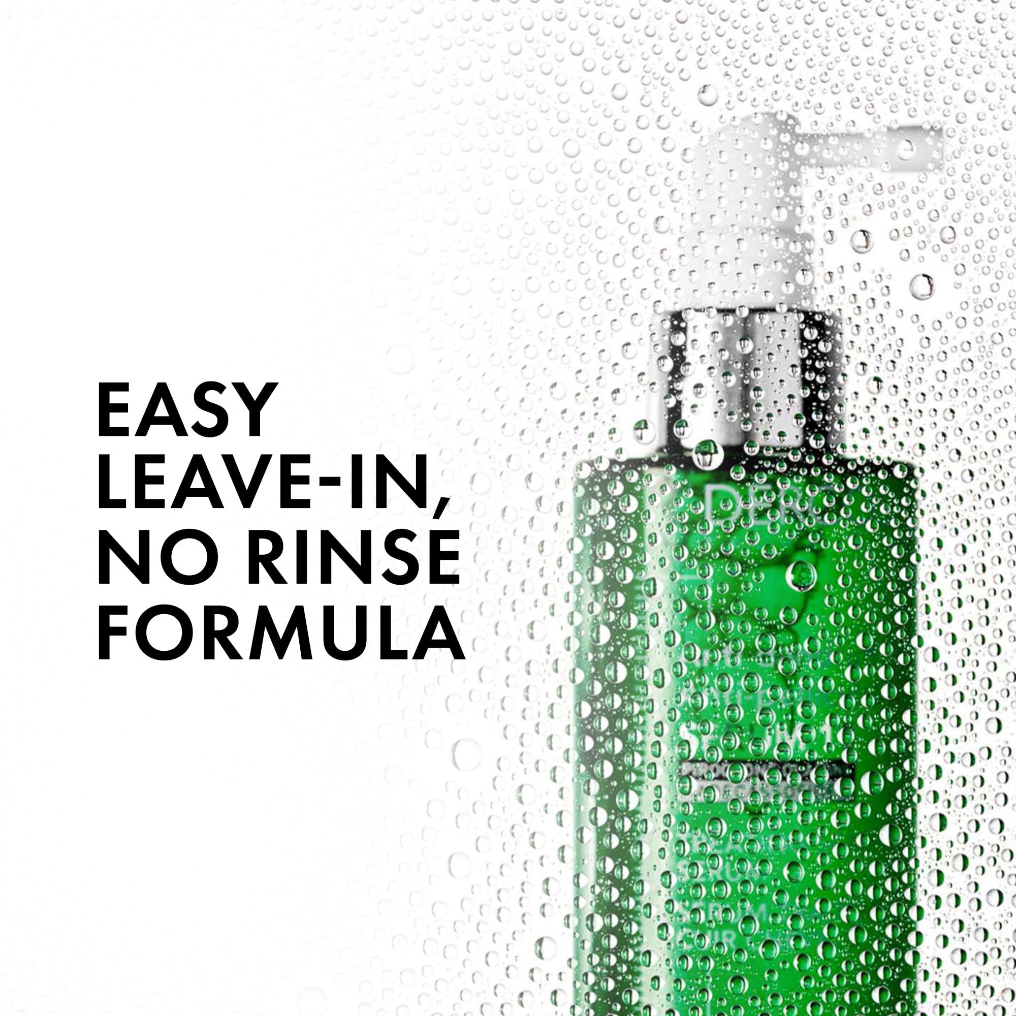 Front label of Dercos serum highlights ingredients and benefits.