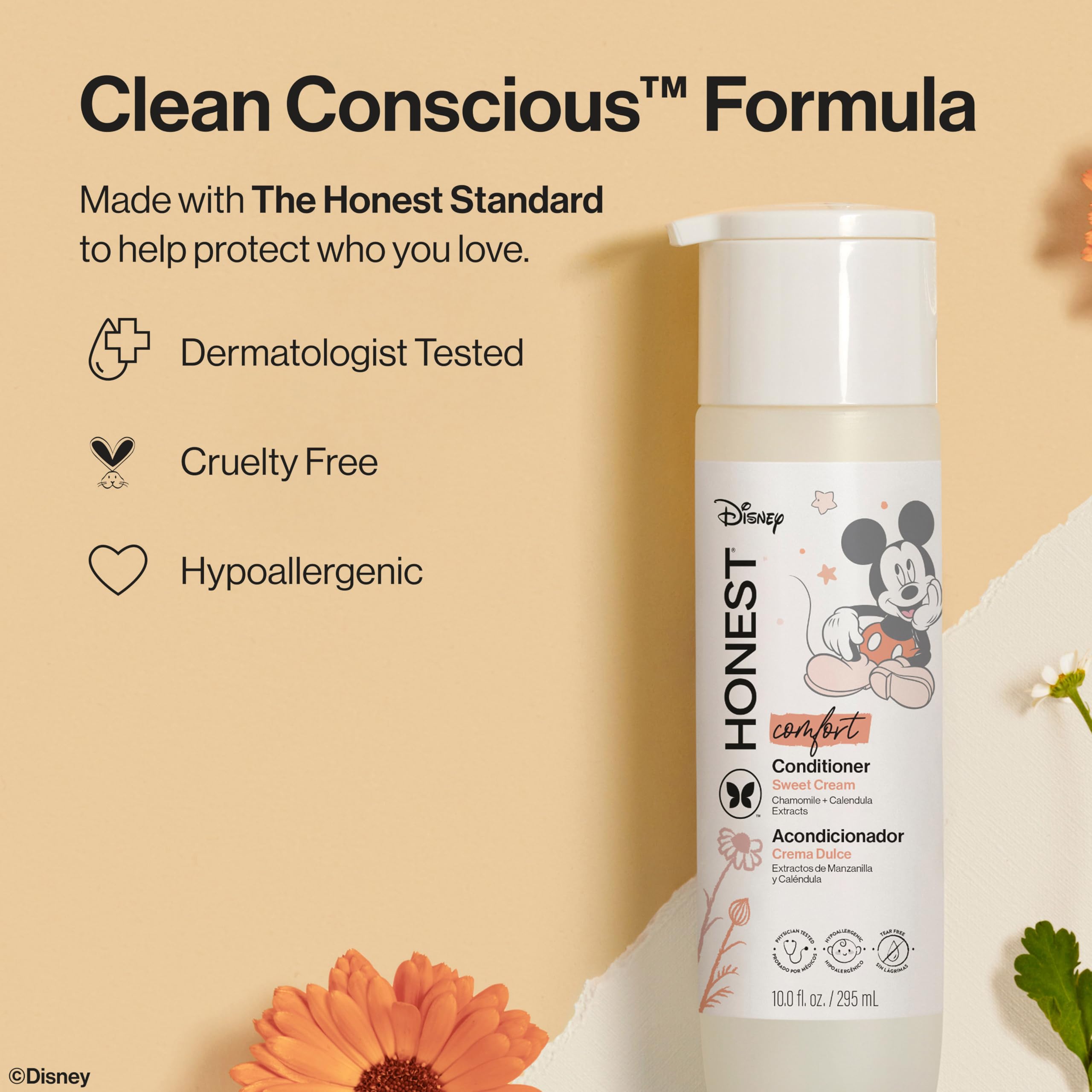 Dermatologist-tested The Honest conditioner packaging conveys safety for daily family use