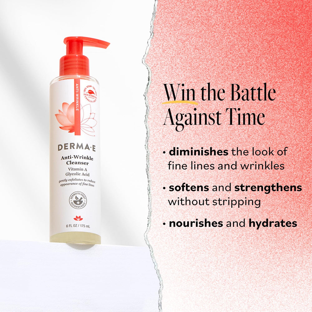 Derma E Anti-Wrinkle Cleanser lather highlights gentle exfoliation for smoother skin.