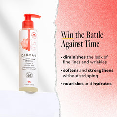 Derma E Anti-Wrinkle Cleanser lather highlights gentle exfoliation for smoother skin.