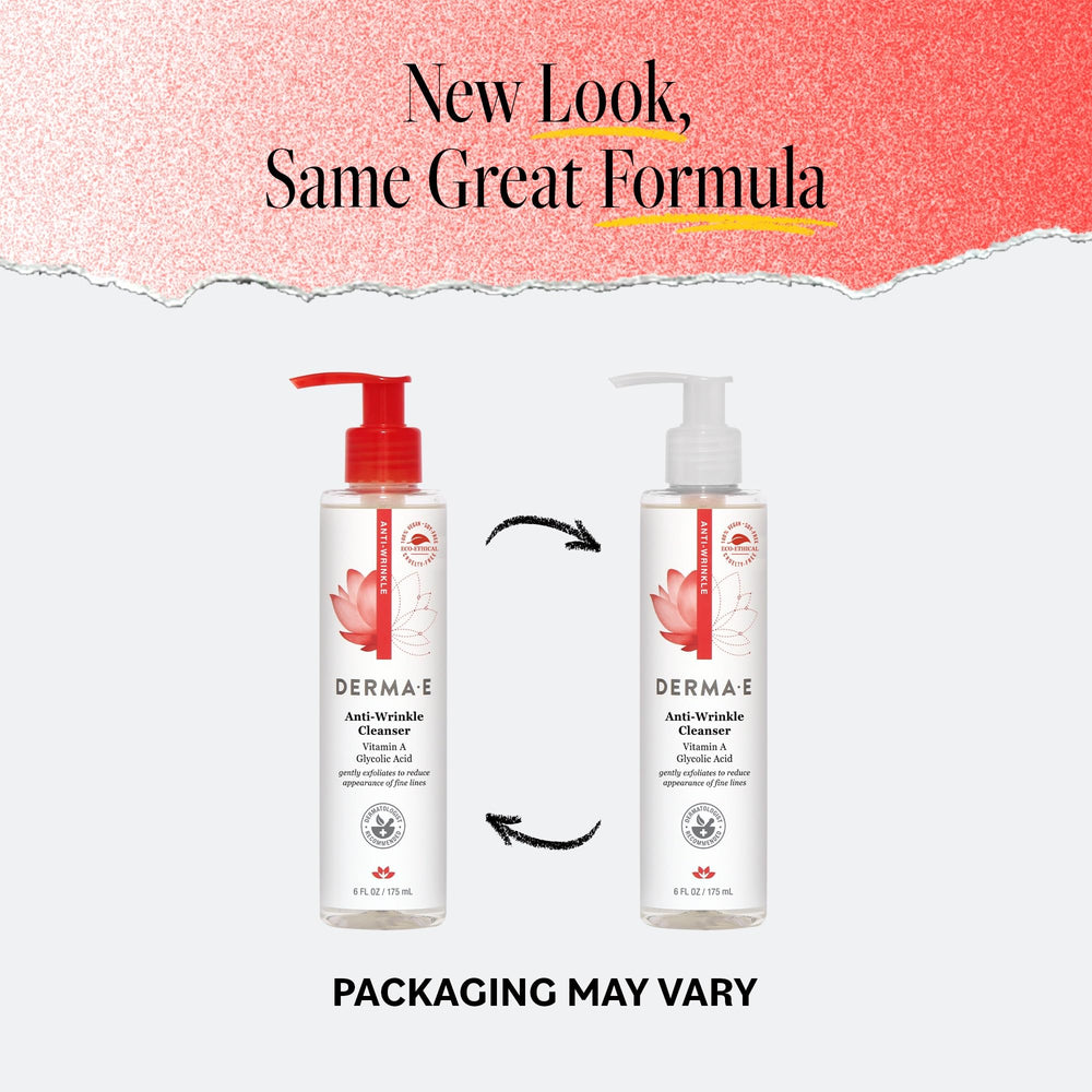 Derma E Anti-Wrinkle Cleanser textured-skin implies daily use and gentle care.
