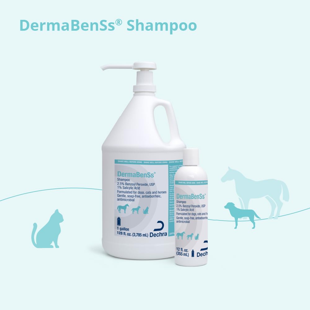 DermaBenSs shown with dog, cat, and horse for multi-species skin care.
