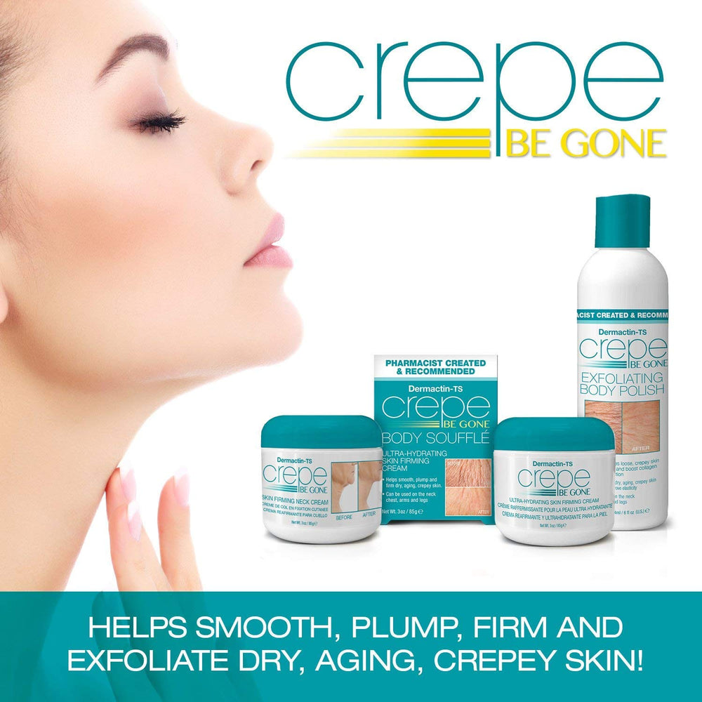 Dermactin Crepe Be Gone Body Souffle resting on skin hints at smoother appearance.
