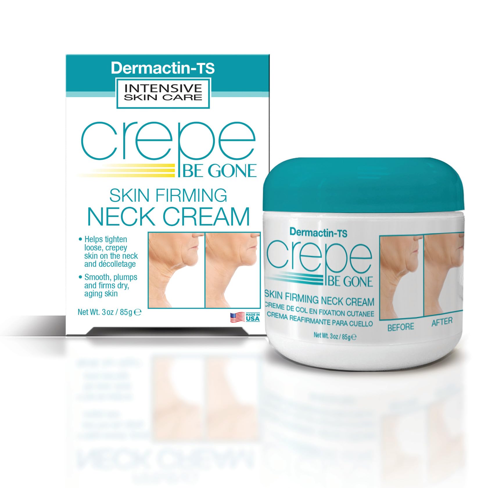 Dermactin Crepe Be Gone neck cream jar showing rich texture and hydration benefits