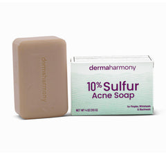 Dermaharmony 10% sulfur bar soap close-up for acne-prone skin cleansing