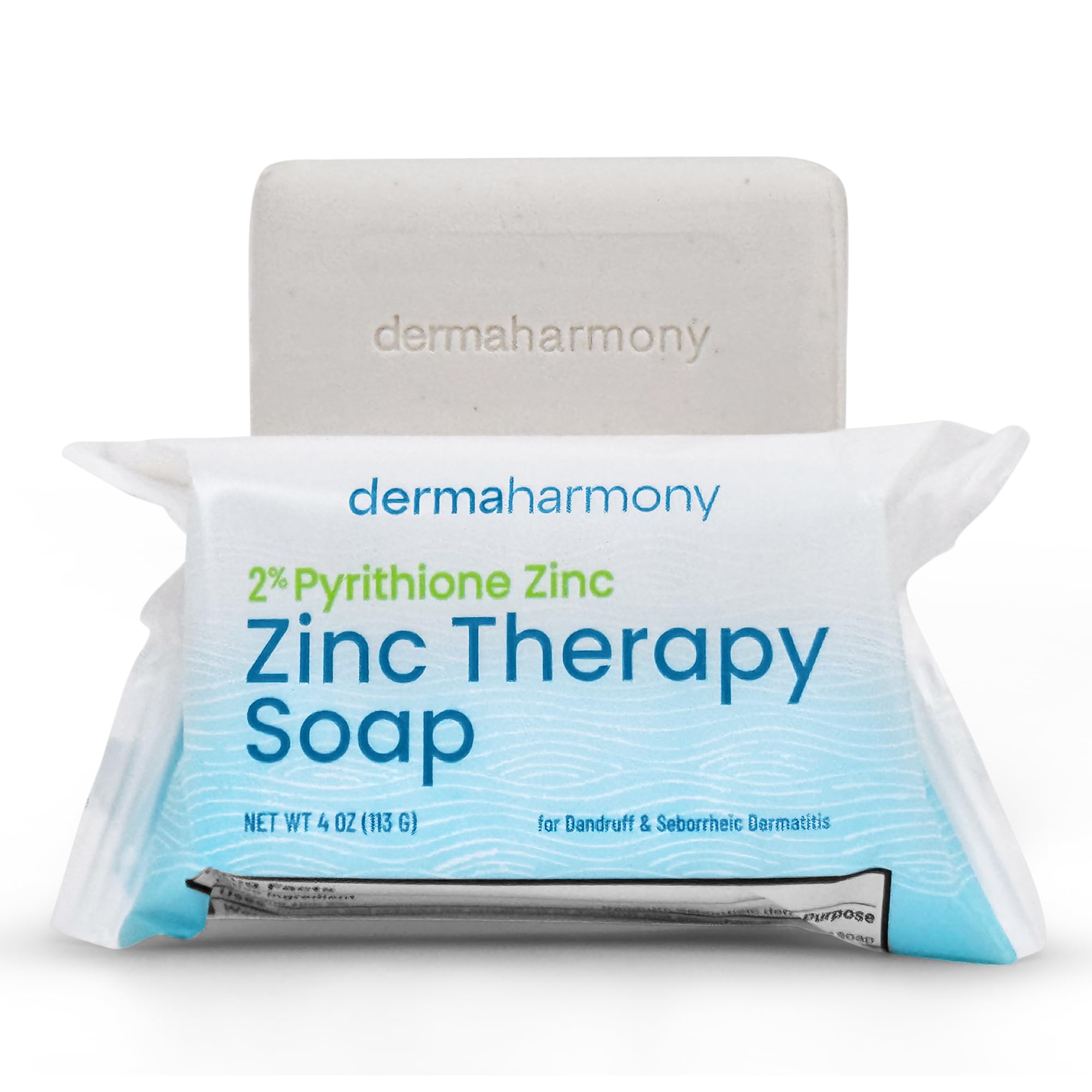 DermaHarmony 2% Pyrithione Zinc bar soap front view for daily scalp and skin care