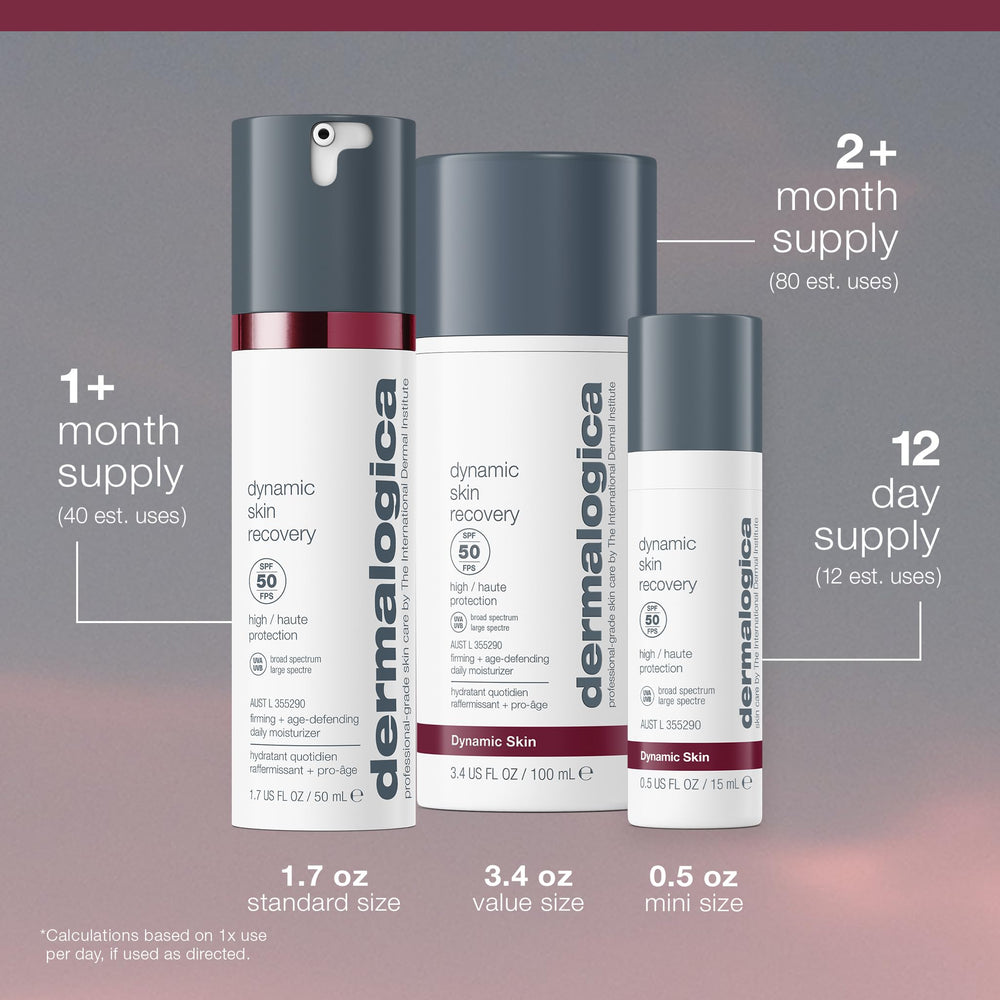 Dermalogica Dynamic Skin Recovery SPF50 label closeup highlighting SPF50 protection.