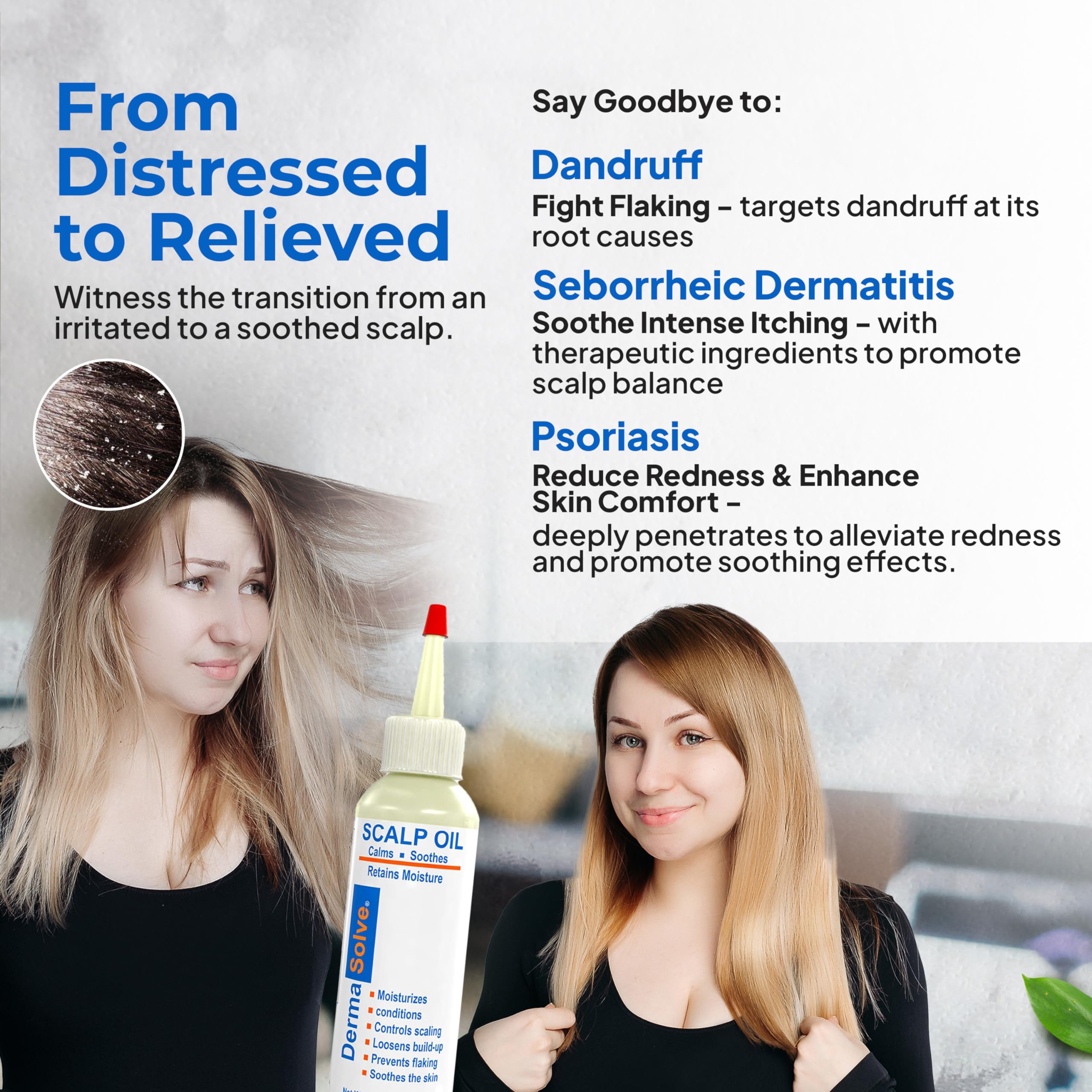 Dermasolve scalp health illustration with product benefits