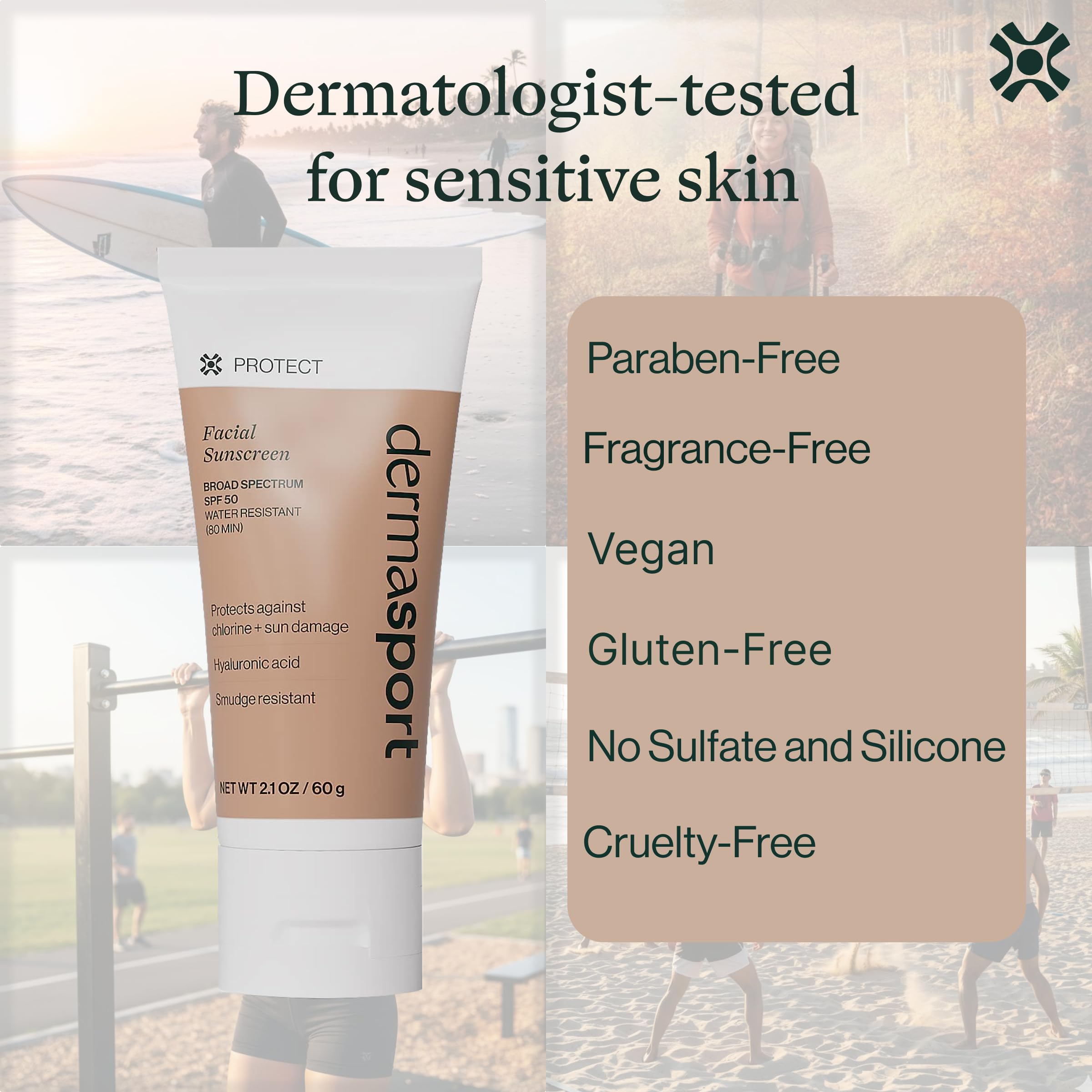 DERMASPORT fragrance-free formula is ideal for sensitive or acne-prone skin.