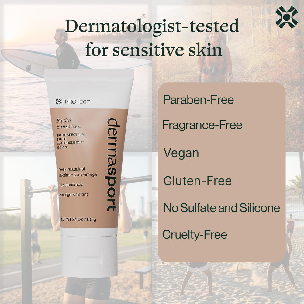 DERMASPORT fragrance-free formula is ideal for sensitive or acne-prone skin.