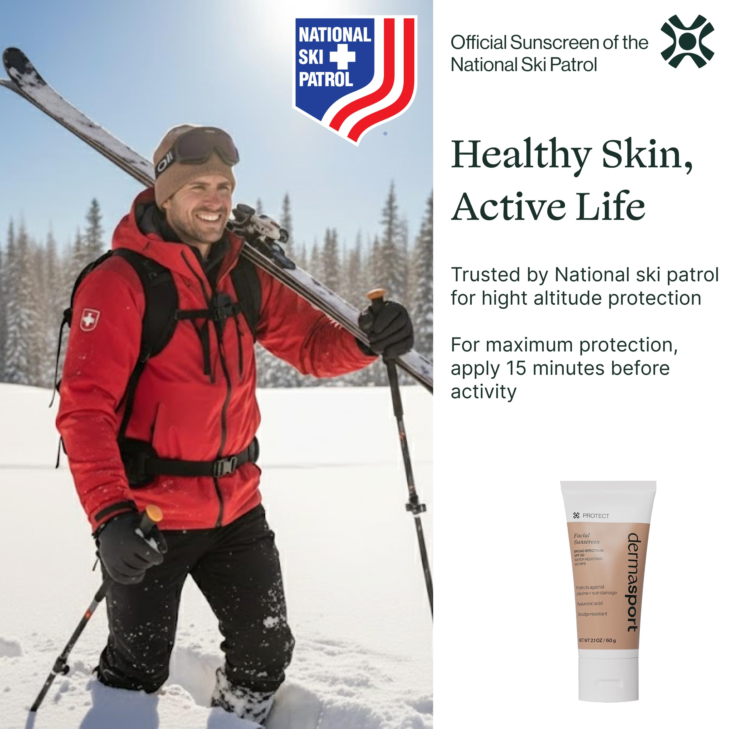 DERMASPORT mineral zinc-oxide blocks UV for reliable sun defense during sports.
