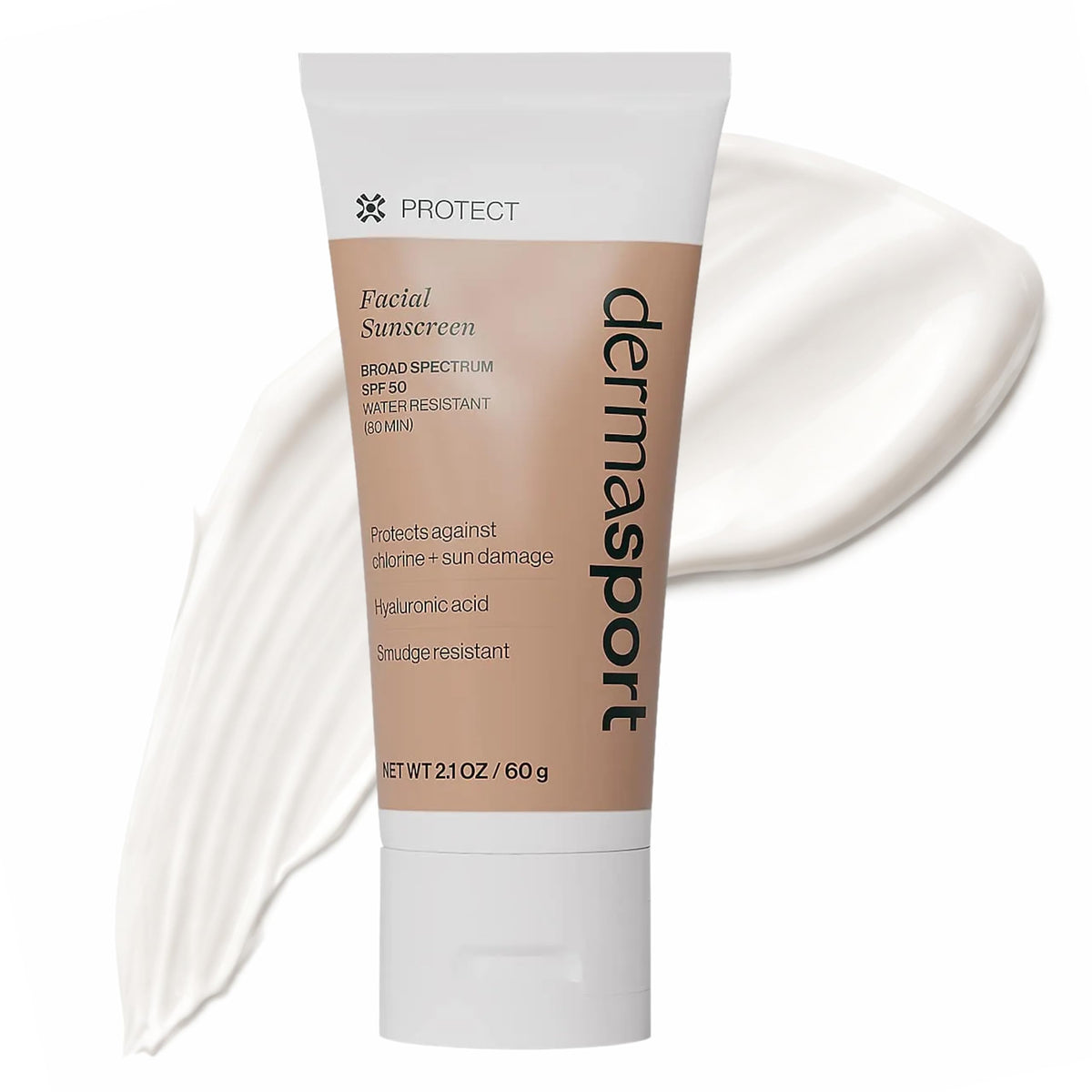 DERMASPORT SPF50 face sunscreen tube provides lightweight, non-greasy protection for outdoor athletes.